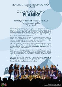 TRADICIONALNI MEDPRAZNIČNI VEČER V MESTNI GALERIJI ŠOŠTANJ četrtek, 28. december 2023, ob 18.00 (1)